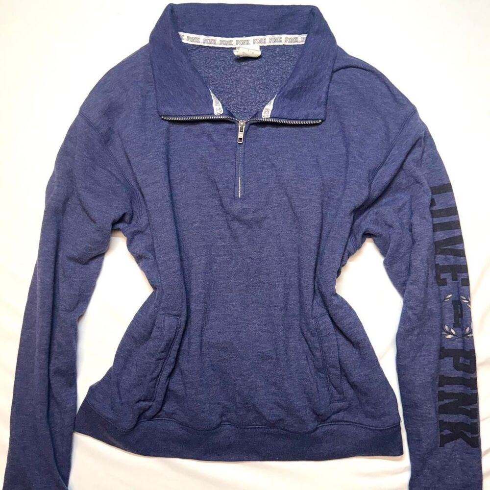 2010s Victoria's Secret PINK Purple Navy Quarter-Zip Pullover